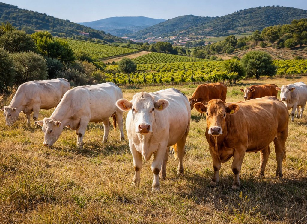 Languedoc natuurgebieden 12 koeien in de vallei in de Aude in Frankrijk.jpg