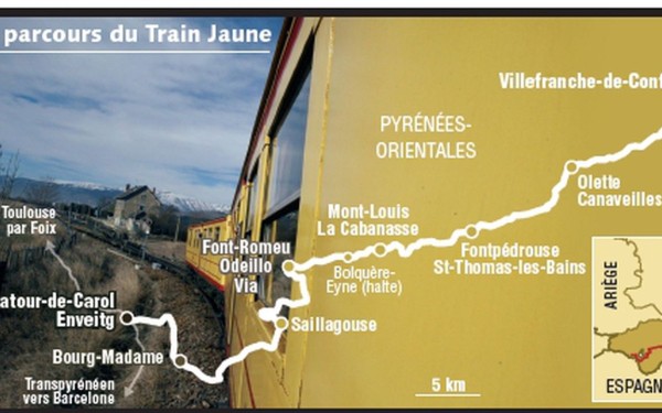 Train 3 jaune Frankrijk vakantie Cerdagne canari pyrenees villefranche mont louis bergen trein pyren