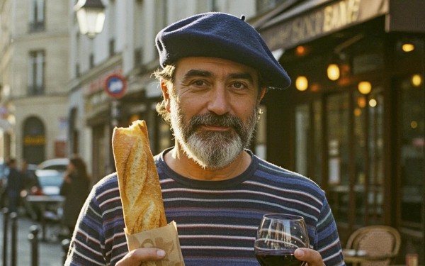 Baguette 3 Fransman met alpinopet, stokbrood en glas wijn.jpg